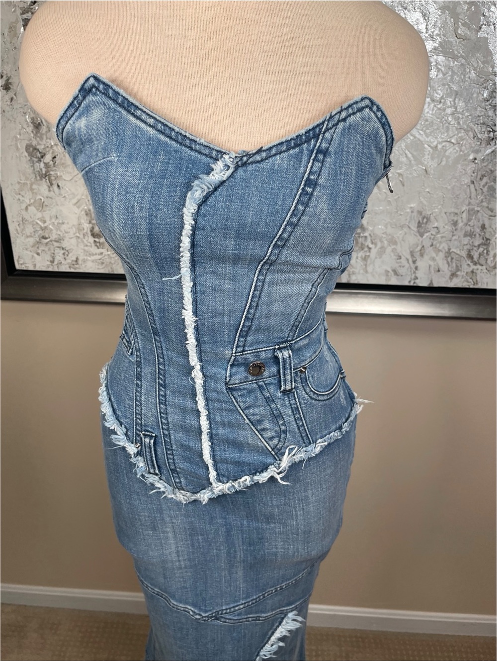RETROFETE Tamara Strapless Denim Lace Up Maxi Dress Size XS - Picture 4 of 8